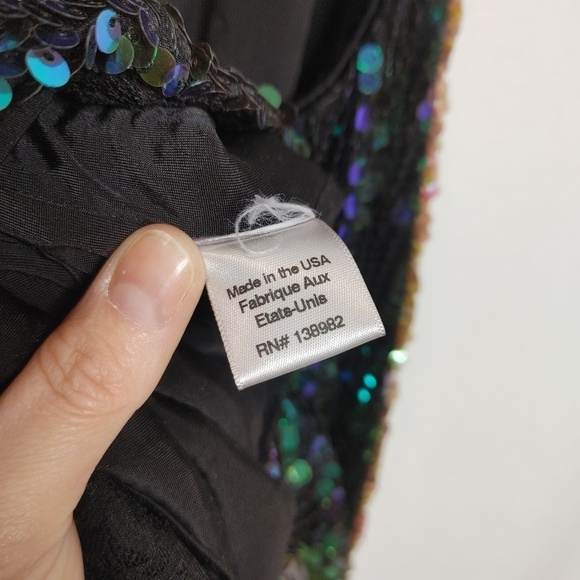 Dress the Population Gabrielle Sequin‎ Mini Dress Open Back Blue Green Purple XS - Picture 7 of 9